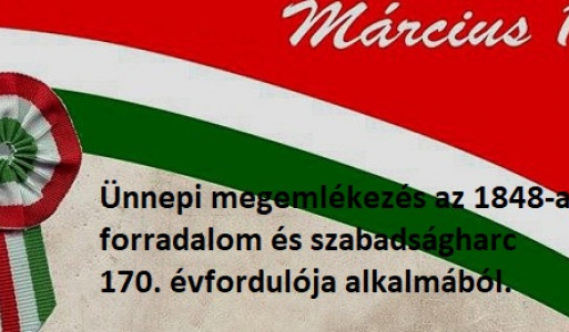 Az 1848-as forradalom és szabadságharc 170. évfordulója Zsarnó Önkormányzata és a Csemadok helyi alapszervezete koszorúzást és ünnepi megemlékezést tartott az 1848-as forradalom és szabadságharc 170. évfordulója alkalmából. Miestna samospráva spolu so základnou organizáciou Csemadok oslávila 170.-e výročie maďa